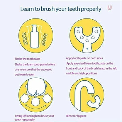 Kids Electric Toothbrush，6 Cleaning Models Toddler Toothbrush Waterproof Battery Powered 360 Automatic Sonic u Shaped Toothbrushes for 2-7 Years Old for Boys Girls（Pink）