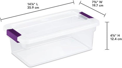 Sterilite 6 Qt ClearView Latch Box, Stackable Storage Bin with Latching Lid, Organize Clothes, Shoes in a Closet, Clear Base and Lid, 12-Pack