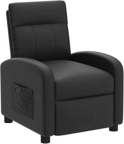 Costzon Kids Recliner, Adjustable PU Leather Lounge Chair with Side Pockets, Footrest, Headrest for Kids Aged 3-12, Black