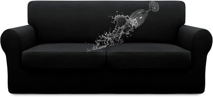 Easy-Going 100% Dual Waterproof Oversized Loveseat Cover Stretch Soft Couch Cover for Dogs, Sofa Slipcover for 2 Separate Cushion Couch Leakproof Furniture Protector for Kids, Pets Black