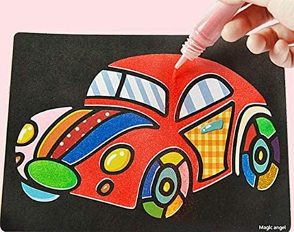 Mistari Peel and Sand Art Kits Sheets for Kids with 27 Sheets Sand Art Painting Cards and 2 Pcs Scratch Sticks Crafts (18 Colors+27 Sheets)