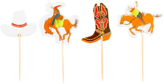 Restaurantware-Wild West Cupcake Toppers, 24 Assorted Western Cupcake Toppers - Includes Cowboys On Horses, A Cowboy Hat, And Cowboy Boot, For Dessert Or Pastry Display, Paper Birthday Decorations