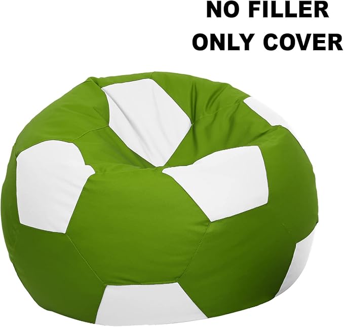 Ample Decor Soccer Bean Bag Cover (Filler Not Included), Leatherette Durable Double Stitched Material Sturdy Zippers, Ideal for Children and Teenagers - White and Green