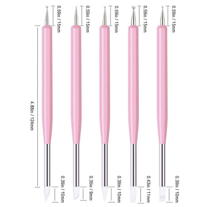5pcs Nail Art Dotting Tools Pen Dual Head UV Gel Carving Pen Nail Silicone Brushes Set Pottery Clay Sculpting Tools Modeling Painting Drawing Tool DIY Art Craft (Pink)