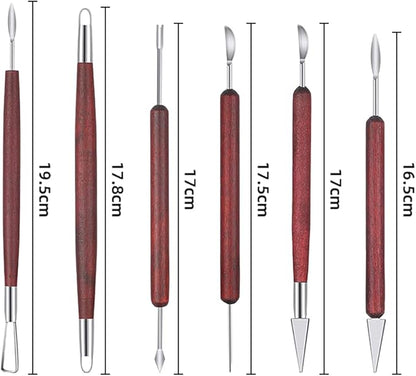 Pottery Tools and Supplies for Polymer, Yagugu 6Pcs Basic Wood Ceramics Carving Tool Supplies kit Accessories for Kids, Adults and Artists Modeling Shaping Building for Art&Craft