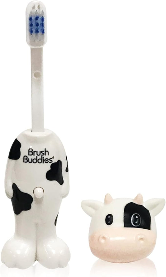 BrushBuddies Poppin 00304-72 Milky Wayne (Cow) Fun Animal Character Manual Toothbrush for Kids or Children