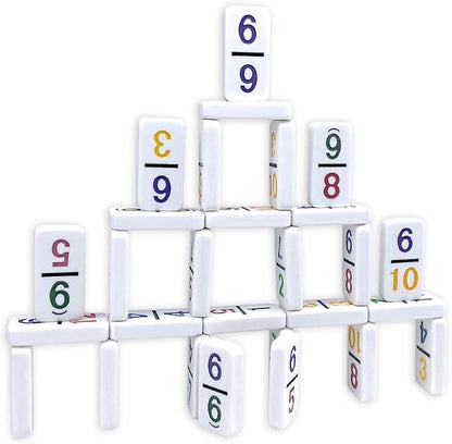 Mexican Train Dominoes Set with Numbers - Double 12 Colored Number Dominoes - Includes 91 Tiles with 9 Trains, Plastic Pieces and Aluminum Case for 2-8 Players Ages 8+