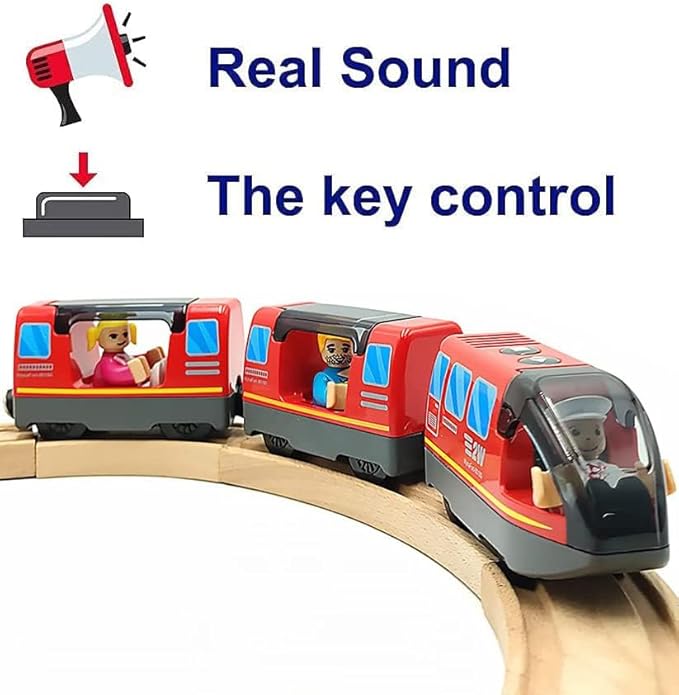 Battery Operated Wooden Train Track Set Toy High Speed for Toddlers 3 4 5 Years Old Boys Kids Magnetic Couplings City Vehicle with Figures