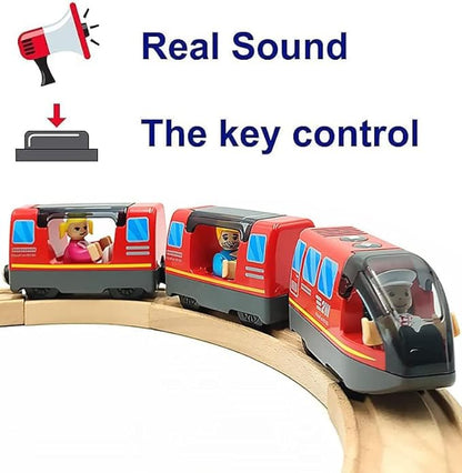 Battery Operated Wooden Train Track Set Toy High Speed for Toddlers 3 4 5 Years Old Boys Kids Magnetic Couplings City Vehicle with Figures