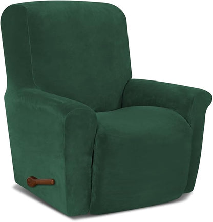 AZON Velvet Stretch Recliner Chair Cover,1-Piece Washable Recliner Couch Cover with Elastic Furniture Protector for Pets, Kids(Recliner, Blackish Green)