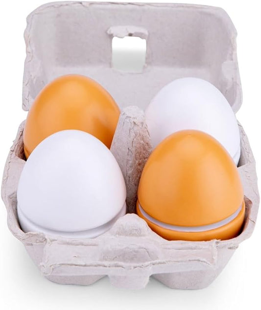 New Classic Toys Wooden Pretend Play Toy for Kids Four Wooden Eggs Cooking Simulation Educational Toys and Color Perception Toy for Preschool Age Toddlers Boys Girls, 4 Pieces - cuttable