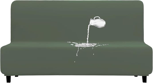 PureFit 100% Dual Waterproof Futon Cover, Waterproof Couch Cover for Futon - Stretch Non Slip Fleece Sofa Covers Washable, Leakproof Furniture Protector for Kids, Pets, Dog (Futon, Grayish Green)