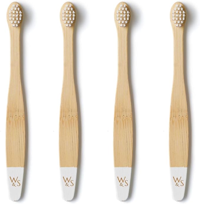Wild & Stone Organic Baby Bamboo Toothbrushes | 4 Pack | Soft Bristles | 100% Compostable Handle | BPA Free | Vegan Baby Toothbrushes (White)