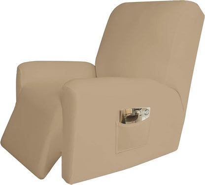 Easy-Going 4 Pieces Microfiber Stretch Recliner Slipcover – Spandex Soft Fitted Sofa Couch Cover, Washable Furniture Protector with Elastic Bottom for Kids, Pet(Recliner, Pale Yellow)