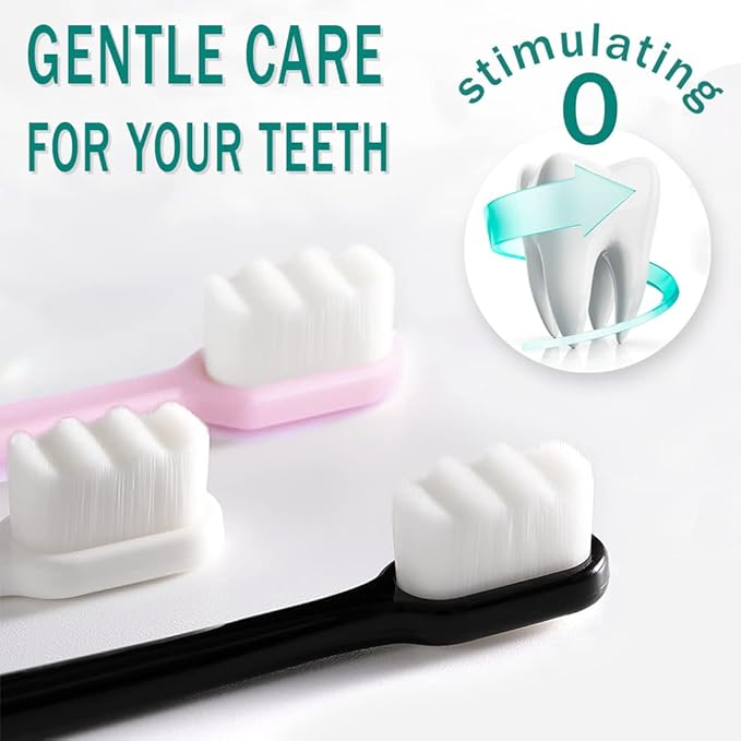 GoldDawn Extra Soft Toothbrush for Sensitive Teeth and Gums， Micro Fur Manual Toothbrush with 20000 Ultra Soft Bristle, Excellent Cleaning Effect， Perfect for Kids & Adults (6 Pack)