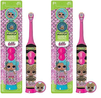 FIREFLY Clean N' Protect, L.O.L. Surprise! Toothbrush with hygienic Character Cover, Soft Bristles, Anti-Slip Grip Handle, Battery Included, Ages 3+, 1 Count (Pack of 2)