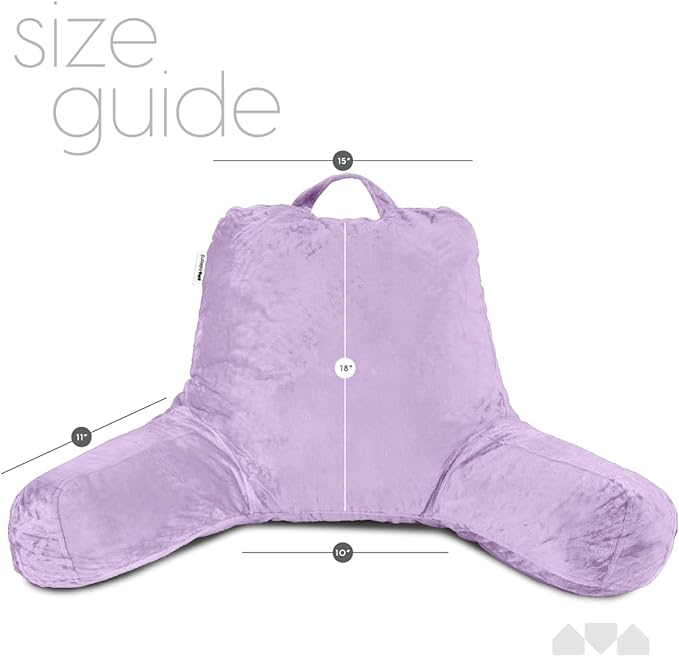 Milliard Reading Pillow with Shredded Memory Foam, Large Adult Backrest with Arms, Back Support for Sitting Up in Bed with Washable Cover (Sit up Pillow) (Lavender)