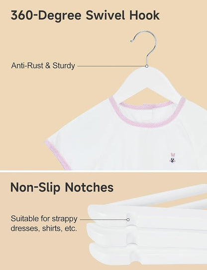 StorageWorks Baby Clothes Hangers, Kids Wooden Hangers with Pant Bar, 20-Pack Natural Wood Hangers for Toddler, Children's Coat Hangers for Closet, Solid Maple Wood Baby Hangers, White