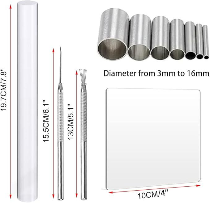 11PCS Polymer Clay Cutter Tool Set Acrylic Clay Roller with Acrylic Sheet Backing Board Clay Wire Texture Needle Detail Modeling Shaping Tool Round Shape Clay Cutters for Clay DIY Sculpting Craft