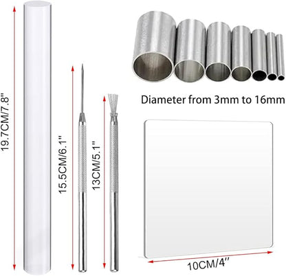 11PCS Polymer Clay Cutter Tool Set Acrylic Clay Roller with Acrylic Sheet Backing Board Clay Wire Texture Needle Detail Modeling Shaping Tool Round Shape Clay Cutters for Clay DIY Sculpting Craft
