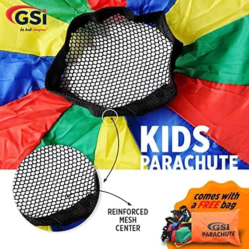 GSi Kids Play Parachute Rainbow Parachute Toy Tent Game for Children Gymnastics Cooperative Play and Outdoor Playground Activities (30 Feet)