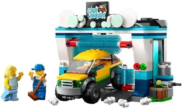 LEGO City Car Wash 60362 Building Toy Set, Fun Gift Idea for Kids Ages 6+, Features Spinnable Washer Brushes and Includes an Automobile and 2 Minifigures