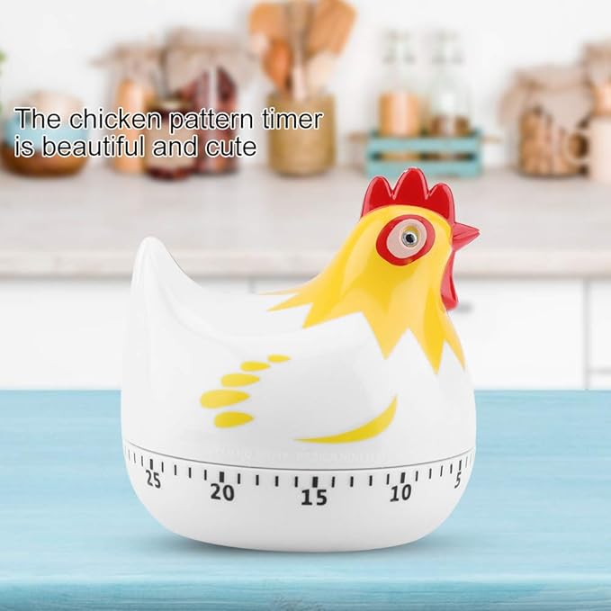 Digital Kitchen Timer Lovely Chicken Shape Mechanical Alarm Gadgets Countdown Clock Reminder Mini Cooking Timer Alarm 55 Minutes for Cooking Baking Sports Games Office(White)