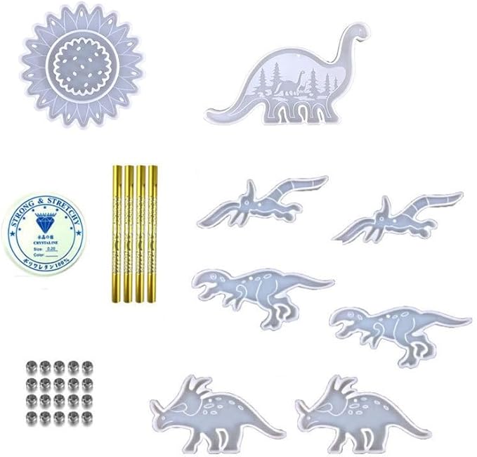 DIY Dinosaur Wind Chime Resin Mold Set, 33-Piece Kit with T-Rex and Triceratops Designs, Dinosaur Wind Chime Making Tools, Bedroom and Living Room Decorations, epoxy Resin Silicone molds