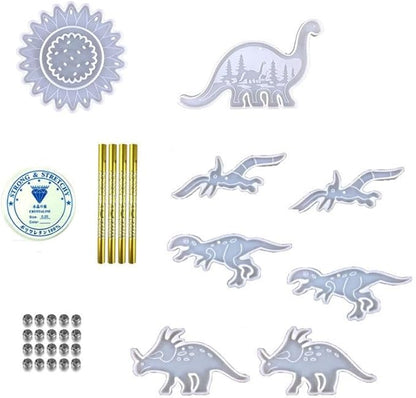 DIY Dinosaur Wind Chime Resin Mold Set, 33-Piece Kit with T-Rex and Triceratops Designs, Dinosaur Wind Chime Making Tools, Bedroom and Living Room Decorations, epoxy Resin Silicone molds
