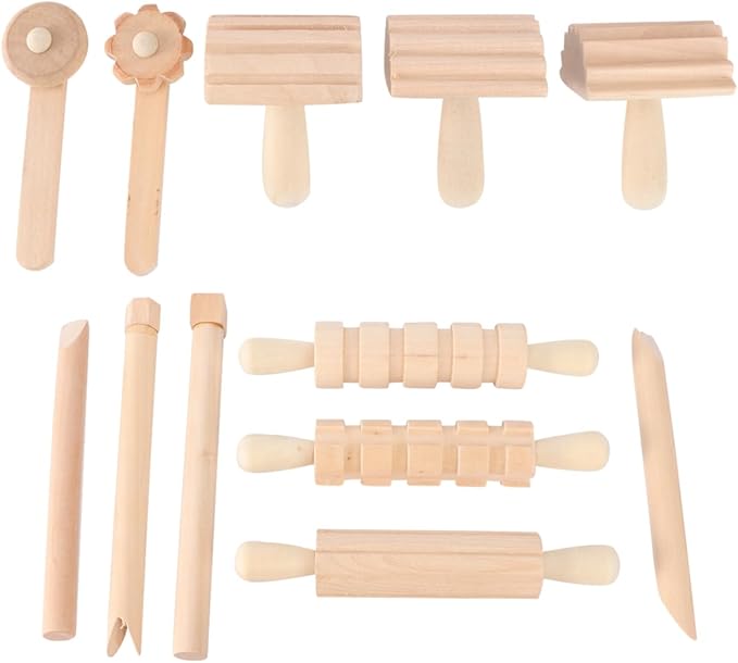 Toyandona Clay Sculpting Tools Set 12-Piece Wooden Plasticine Molding Tools for Kids and Adults Smooth Safe Handles Ideal for Pottery Air Dry Clay Crafting