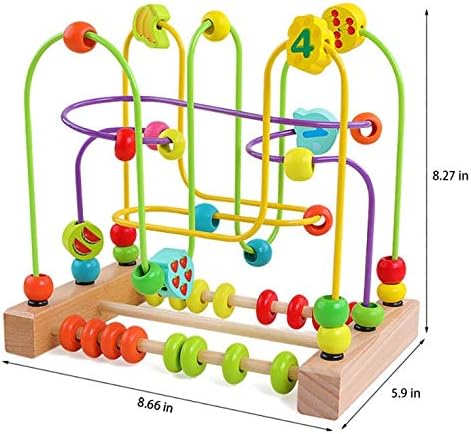 QZMTOY Wooden Toys for Toddlers, Bead Maze Toy for Toddlers with Colorful Animals Fruits Shapes, Educational Counting Learning Circle Toys for Kids, Classic Gifts for Boys Girls Baby