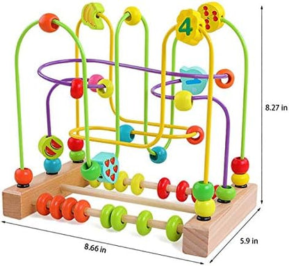 QZMTOY Wooden Toys for Toddlers, Bead Maze Toy for Toddlers with Colorful Animals Fruits Shapes, Educational Counting Learning Circle Toys for Kids, Classic Gifts for Boys Girls Baby