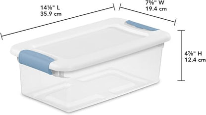 Sterilite 48-Pack Latching Box, Under Bed Storage Bins with Lids, Clear Plastic, 6 Quart - Heavy-Duty Organizing Containers for Closet, Bathroom, and Office