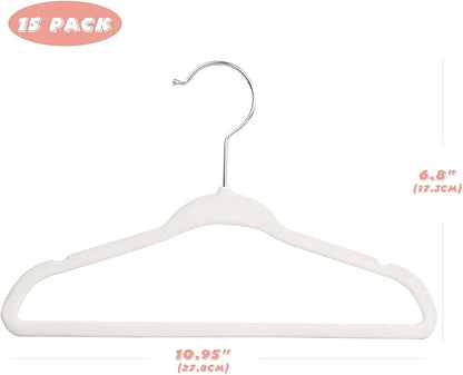 Kids Velvet Hangers 15 Pack, 11 Inch Size Non-Slip Baby Hangers, Space-Saving Nursery Hangers, Perfect Infant/Toddler Clothes Hangers for Daily Use(White)