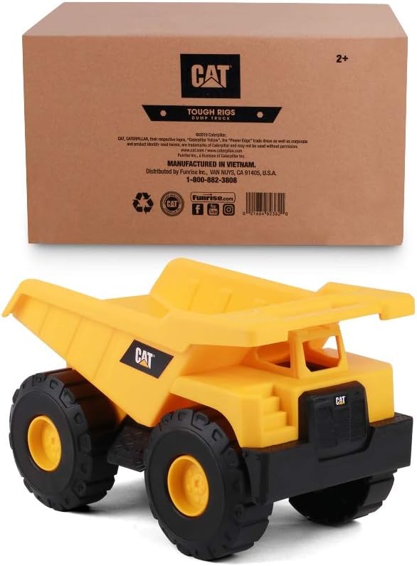 CAT Construction Toys, 15" Dump Truck Toy, Ages 2+, Sturdy Plastic, No Batteries Required, CAT Construction Tough Rigs Series
