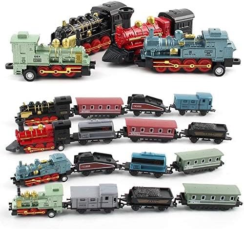Exasinine 4 Sets Steam Train Model Train Set Pull-Back Trains Die-Cast Metal Locomotive for Display or Play Ideal Home Decor and Gift for Train Enthusiasts Collectors Boys and Girls