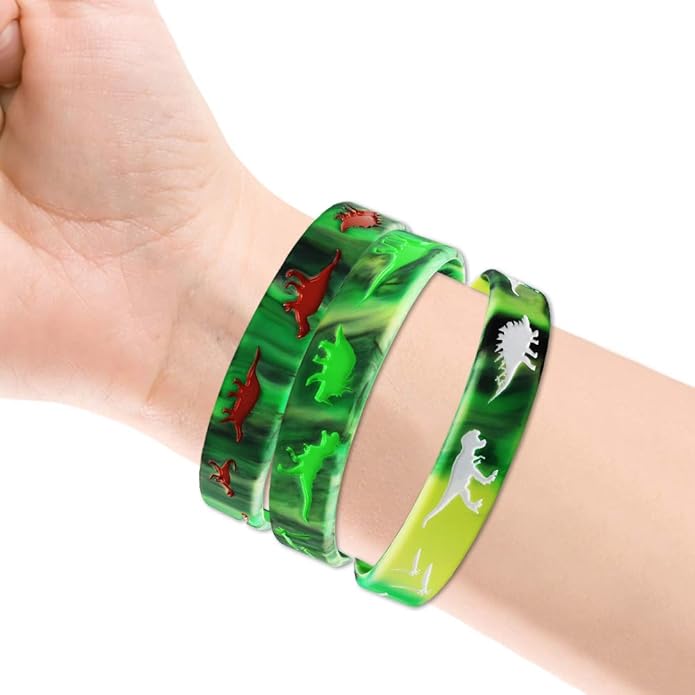 30 Pack Dinosaurs Silicone Wristbands Dinosaurs Bracelets Dinosaurs World Jurassic Party Supplies for Dinosaurs Theme Party Birthday Party Favors Gifts Bags Stuffers - 3 Colors