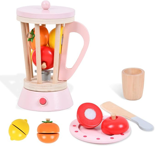 Sdstone Wooden Blender Toys-Fruit Juicer Maker Toy,Wooden Toy Mixer Food Play Kitchen Accessories for Kids,Toy Blender for Kids Aged 3 and Up
