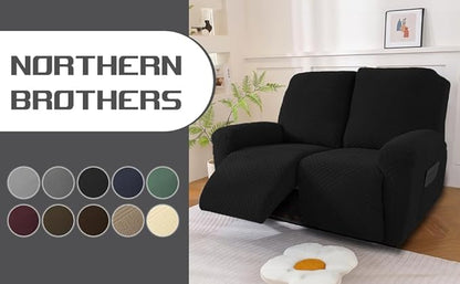 NORTHERN BROTHERS Recliner Loveseat Covers - Recliner Sofa Covers 2 Seater Loveseat Covers for Reclining Loveseat Recliner Cover, Black