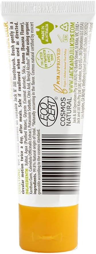 Jack N' Jill Natural Toddler Toothpaste for Baby, Kids and Infants 6 Months & Up, Fluoride Free Training Toothpaste for Toddlers 1-3 (1.76 Fl Oz (Pack of 4), Banana)