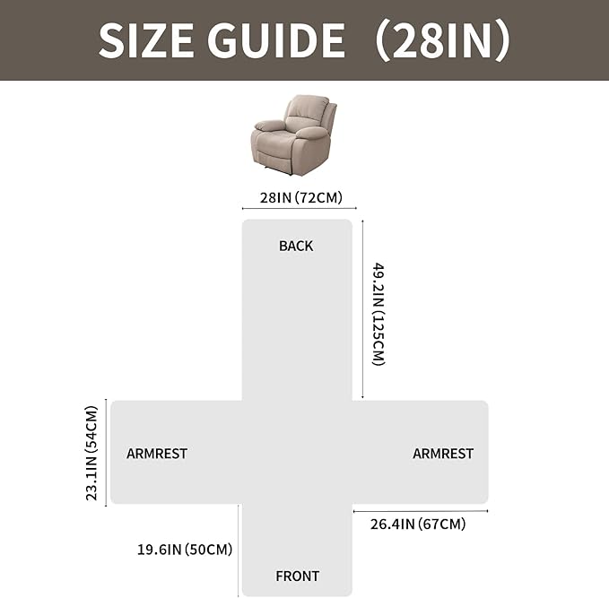 Easehomey 100% Waterproof Recliner Chair Covers, Non Slip Oversized Reclining Cover, Cover Furniture Protector Washable Chair Cover with Pocket,Elastic Straps for Kids,Pets,Dogs(Taupe,28")