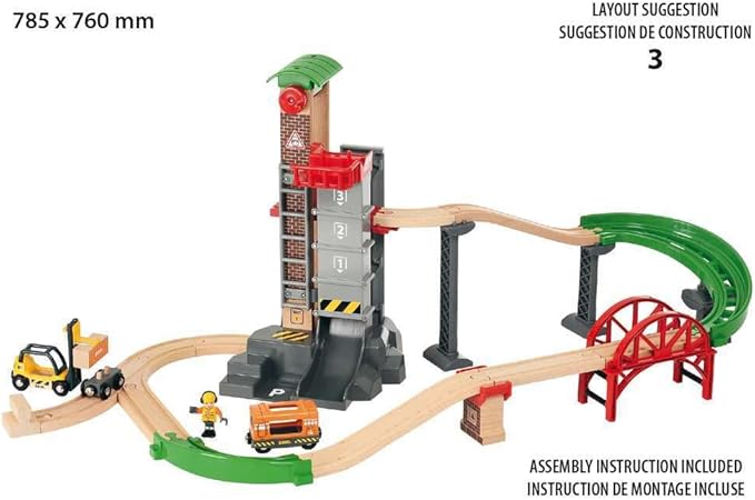 BRIO World 33887 Lift & Load Warehouse Set | 32 Piece Kids Train Toy Set with Wooden Tracks and Accessories | Interactive Design | FSC Certified Wood | for Ages 3 and Up