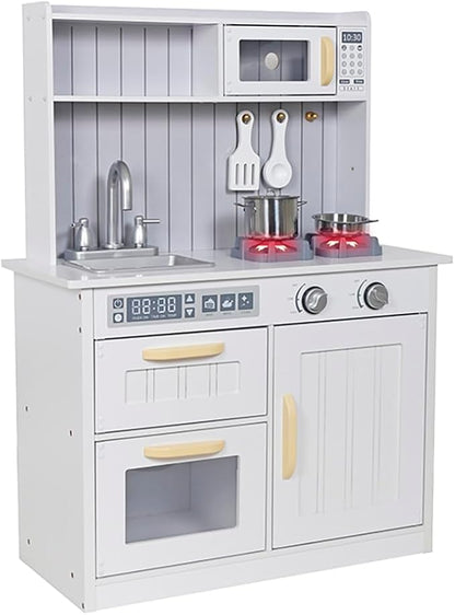 Kids Kitchen Playset,Children Play Kitchen for Toddler,Baby Toy Kitchen Set,Pretend Wooden Kitchen,Birthday Gifts with Play Sink Toy,Lights Sounds, Cooking Set for Kids Ages 1+Boys Girls