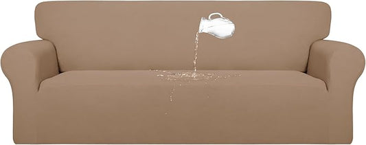 PureFit 100% Dual Waterproof Couch Cover Slipcovers for Couches and Sofas - Stretch Non Slip Fleece Sofa Covers Washable, Leakproof Furniture Protector for Kids, Pets, Dog (Sofa, Camel)