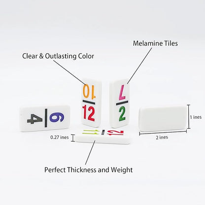 Mexican Train Dominoes with Numbers, Color Double 12 Numerical Domine Set for Adults and Family, Classic 91 Tiles Board Grame with Aluminym Case