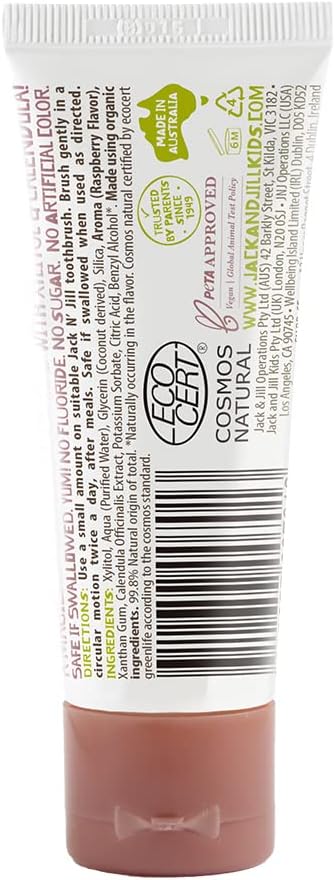 Jack N' Jill Natural Toddler Toothpaste for Baby, Kids and Infants 6 Months & Up, Fluoride Free Training Toothpaste for Toddlers 1-3 (1.76 Fl Oz (Pack of 6), Raspsberry)