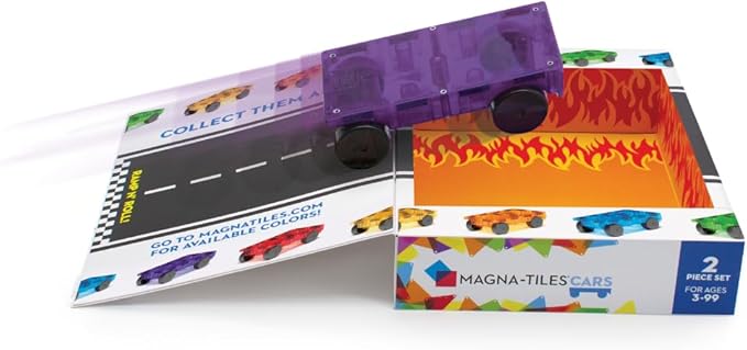 MAGNA-TILES Cars – Purple & Red 2-Piece Magnetic Construction Set, The Original Magnetic Building Brand