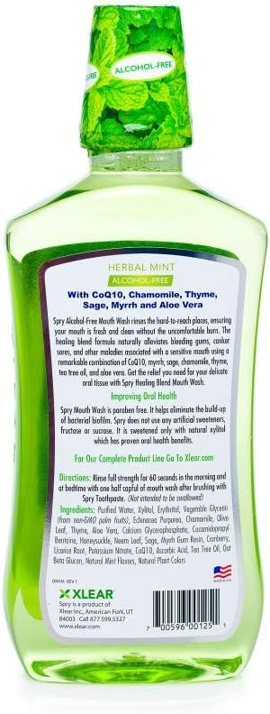 Spry Xylitol Mouthwash Fluoride Free with Enamel Support, Gentle, Natural Healing Herbal Mint - 16 fl oz (Pack of 2)