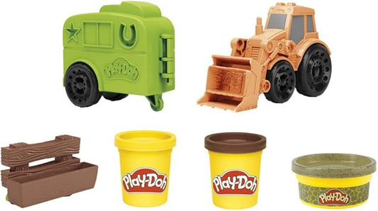 Play-Doh Wheels Tractor Farm Truck Toy for Kids 3 Years and Up with Horse Trailer Mold and 3 Cans of Non-Toxic Modeling Compound