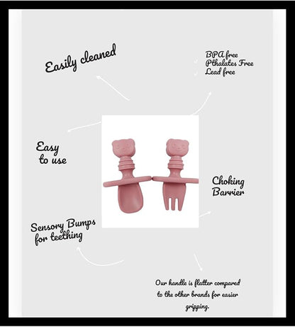 Baby Spoons and forks set, Silicone, Self Feeding pack of 2, Toddler spoon and fork set, Baby Led Weaning Supplies, First Stage Baby Essentials, Safe To Use, Gentle Teethers- (Earthy colors)